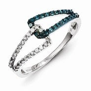 Sterling Silver with Blue and White Diamond Ring