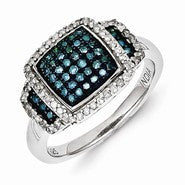 Sterling Silver Blue & White Diamond Square Ring