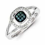 Sterling Silver White & Blue Diamond Ring