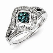 Sterling Silver Fancy White & Blue Diamond Ring