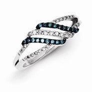 Sterling Silver Blue & White Diamond Wave Ring