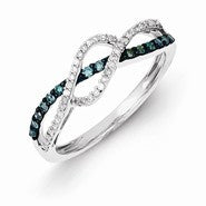 Sterling Silver Blue and White Diamond Ring