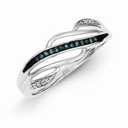 Sterling Silver Blue and White Diamond Ring