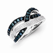 Sterling Silver Blue and White Diamond Ring