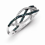 Sterling Silver Blue and White Diamond Ring