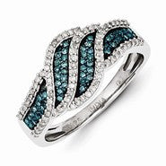 Sterling Silver Blue and White Diamond Ring