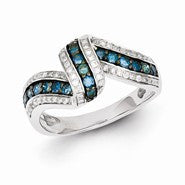 Sterling Silver Blue and White Diamond Ring