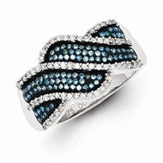 Sterling Silver Blue and White Diamond Ring