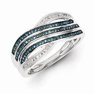 Sterling Silver Blue and White Diamond Ring