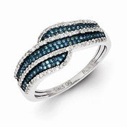 Sterling Silver Blue and White Diamond Ring