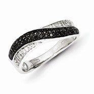 Sterling Silver w/Rhodium Plated Black & White Diamond Ring