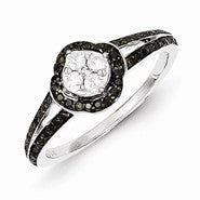 Sterling Silver w/Rhodium Plated Black & White Diamond Ring