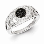 Sterling Silver w/Rhodium Plated Black & White Diamond Ring