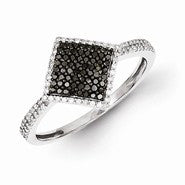 Sterling Silver Black and White Diamond Square Ring