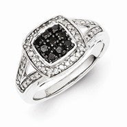 Sterling Silver Black Diamond Square Ring