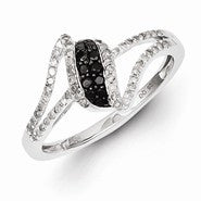 Sterling Silver w/Rhodium Plated Black & White Diamond Ring