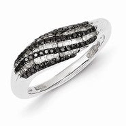 Sterling Silver Black and White Diamond Wave Ring
