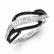 Sterling Silver w/Rhodium Plated Black & White Diamond Ring