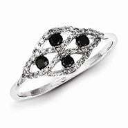 Sterling Silver with Black and White Diamond Fancy Ring