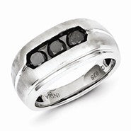 Sterling Silver & Three Black Diamond Mens Ring