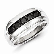 Sterling Silver & Five Black Diamond Mens Ring