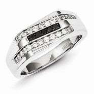 Sterling Silver w/Rhodium Plated Black and White Diamond Men's Ring
