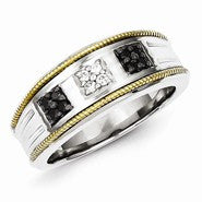Sterling Silver and Gold Plated Black & White Diamond Men's Ring