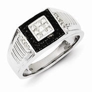 Sterling Silver w/Rhodium Plated Black and White Diamond Men's Ring