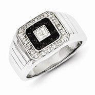 Sterling Silver w/Rhodium Plated Black and White Diamond Men's Ring