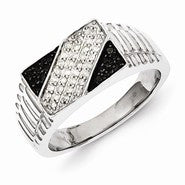 Sterling Silver w/Rhodium Plated Black and White Diamond Men's Ring