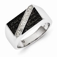 Sterling Silver w/Rhodium Plated Black and White Diamond Men's Ring