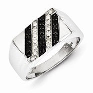 Sterling Silver w/Rhodium Plated Black and White Diamond Men's Ring
