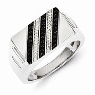 Sterling Silver w/Rhodium Plated Black and White Diamond Men's Ring