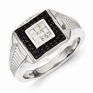Sterling Silver w/Rhodium Plated Black and White Diamond Men's Ring