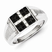 Sterling Silver w/Rhodium Plated Black and White Diamond Men's Ring