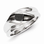 Sterling Silver & Black Rhodium and Black Diamond Mens Ring