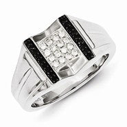 Sterling Silver w/Rhodium Plated Black and White Diamond Men's Ring