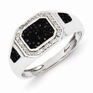 Sterling Silver w/Rhodium Plated Black and White Diamond Men's Ring