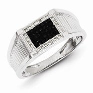 Sterling Silver w/Rhodium Plated Black and White Diamond Men's Ring