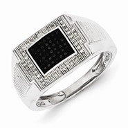 Sterling Silver w/Rhodium Plated Black and White Diamond Men's Ring