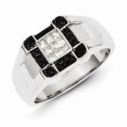 Sterling Silver w/Rhodium Plated Black and White Diamond Men's Ring