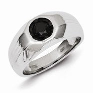 Sterling Silver Black Round Diamond Mens Ring