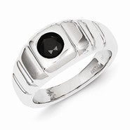 Sterling Silver Black Round Diamond Mens Ring