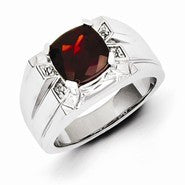 Sterling Silver Garnet & Diamond Square Men's Ring