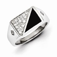 Sterling Silver w/Rhodium Plated Onyx & Diamond Men's Ring