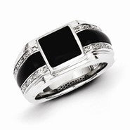 Sterling Silver Diamond & Onyx Men's Ring