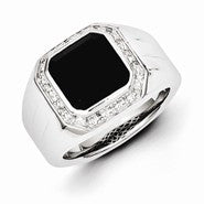 Sterling Silver Diamond & Black Onyx Square Men's Ring