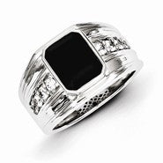 Sterling Silver White Sapphire & Onyx Square Men's Ring