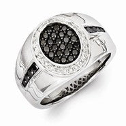 Sterling Silver White & Black Diamond Oval Men's Ring