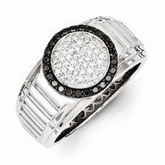 Sterling Silver White & Black Diamond Circle Men's Ring